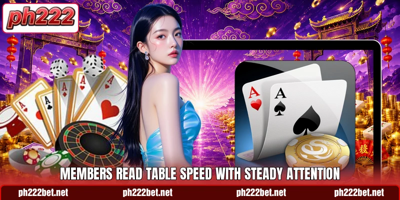 Members read table speed with steady attention
