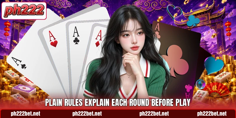 Plain rules explain each round before play Plain rules explain each round before play