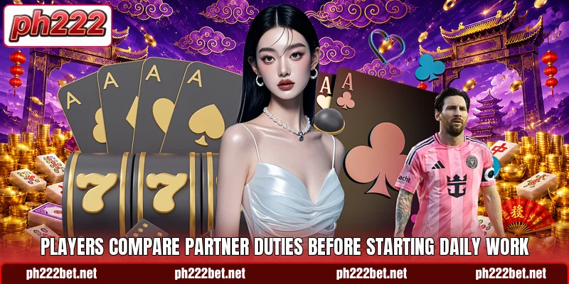Players compare partner duties before starting daily work Players compare partner duties before starting daily work
