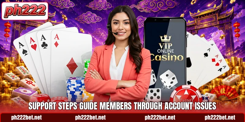 Support steps guide members through account issues